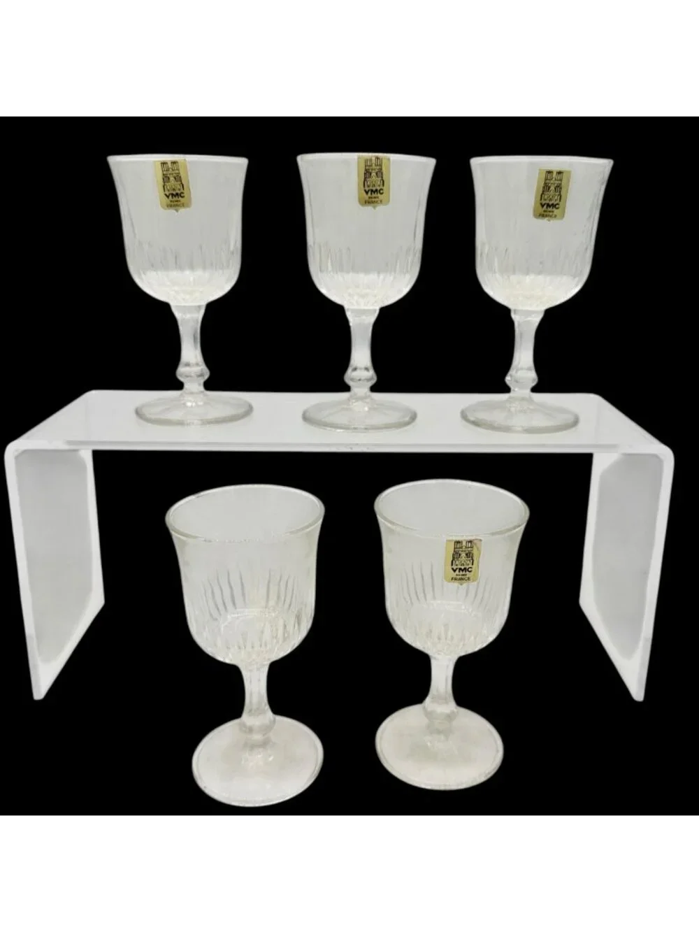 Vintage VMC Reims France Set of 5 Crystal Cordial Liqueur Glasses 3.5